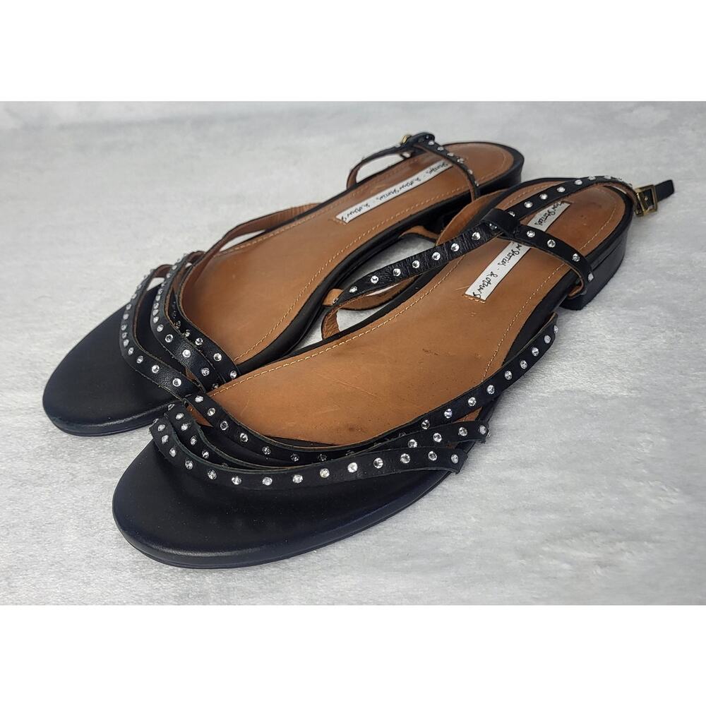 & Other Stories Leather Rhinestone Strappy Flat Sandals | Size 8